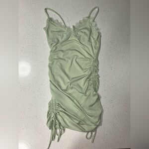 ROMWE Light Green Ruched Lace Dress